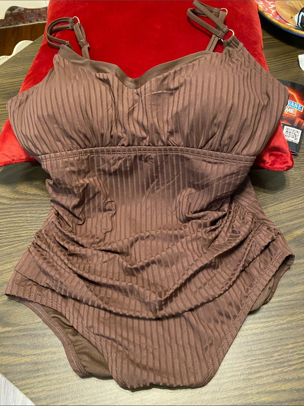 Ellen Tracy Brown Ribbed One-Piece Swim Footie
